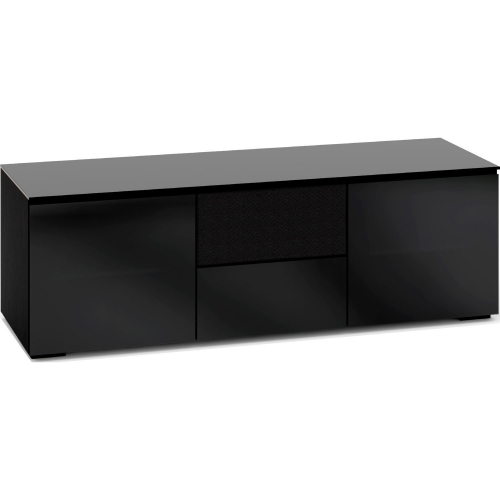 Oslo 236 65" TV Stand Cabinet for Center Speaker in Black Oak with Smoked Black Glass Doors & Top